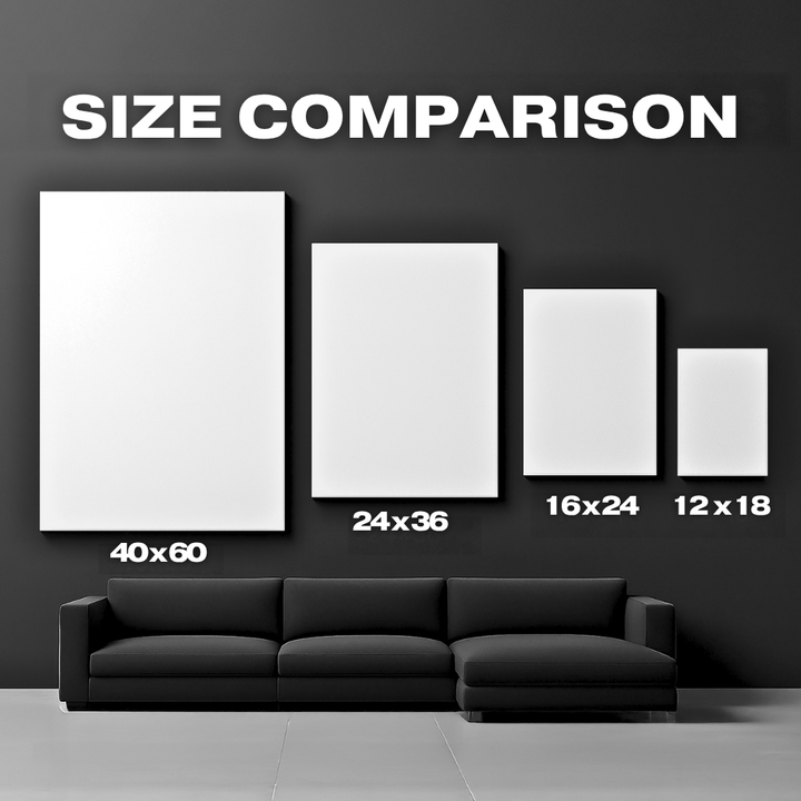 Size comparison chart for all sizes offered by Racetrack Prints.